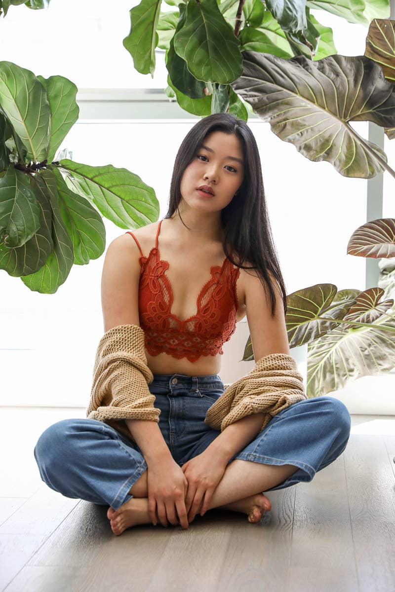 Padded Crochet Lace Longline Bralette
